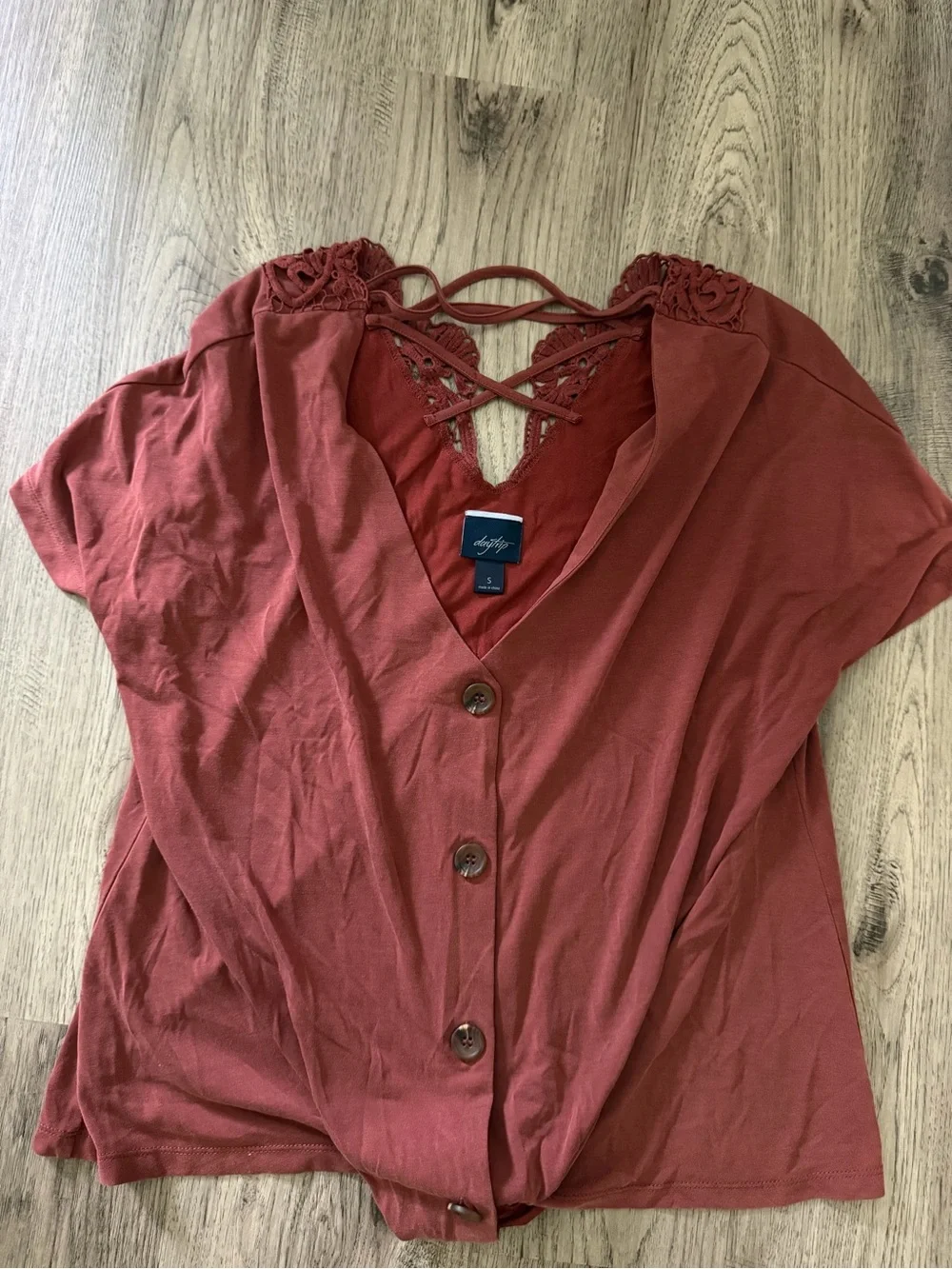 Rust Button-Front Lace-Back Women's Top - Picture 1 of 3